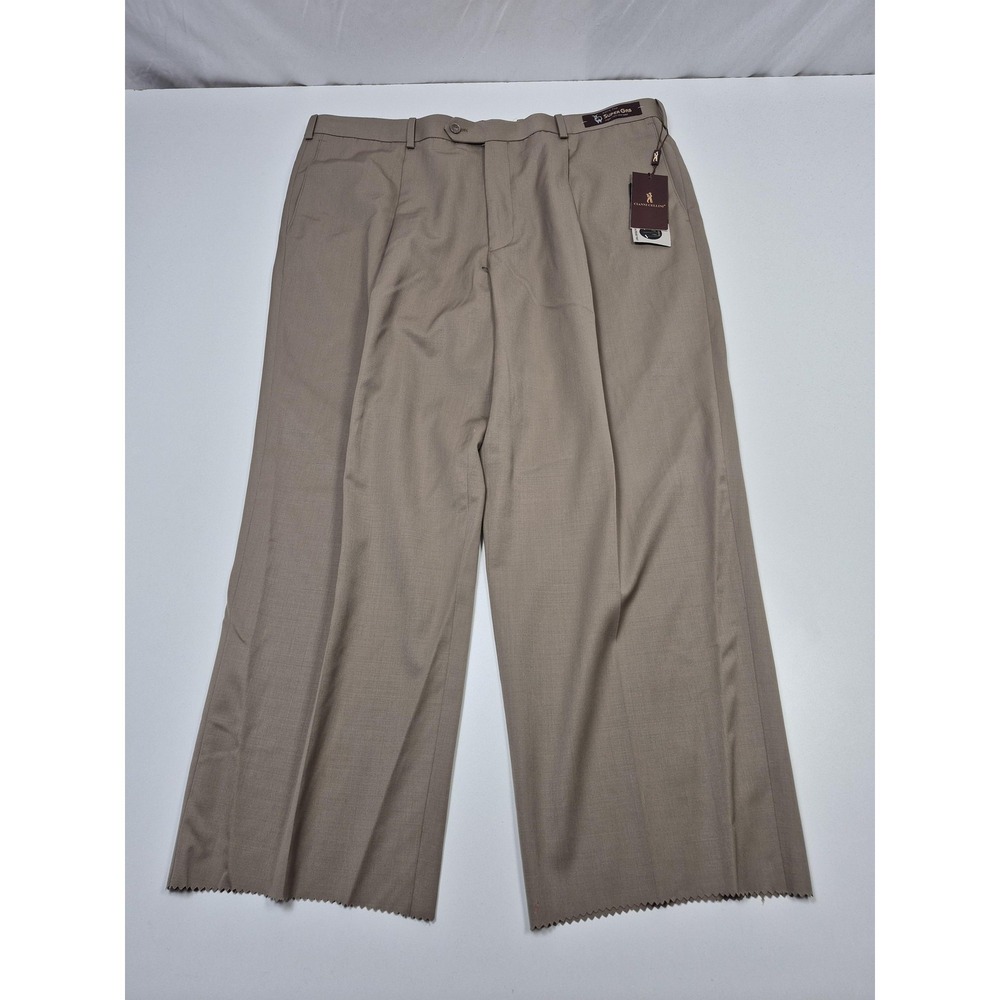 Cianni Cellini Dress Pants Mens 42x27 Beige Wool Pleated Straight Super Gab NWT